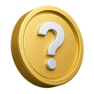 Dekorative 3D-Goldmünze, die auf der FAQ-Seite ein Fragezeichen trägt